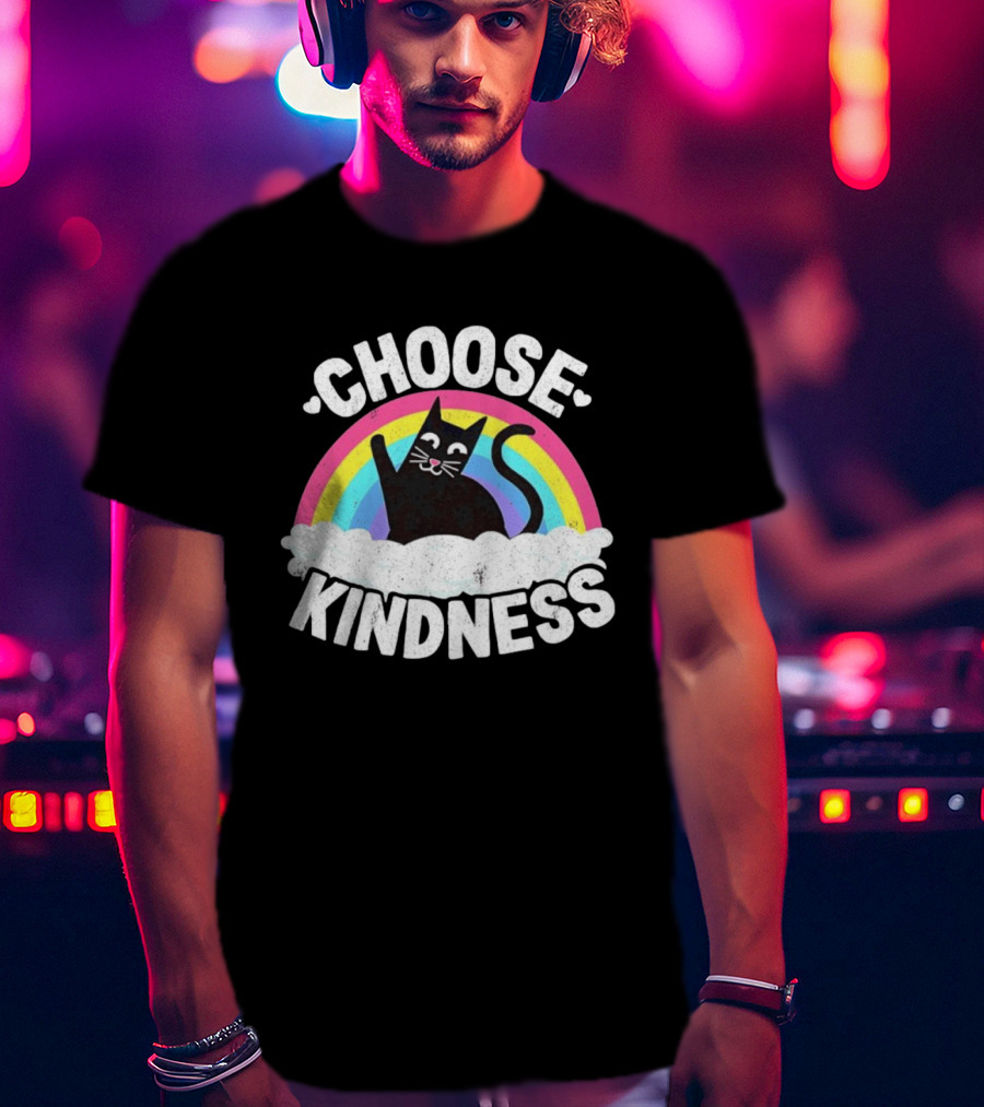Choose Kindness Black Cat Rainbow T-Shirt