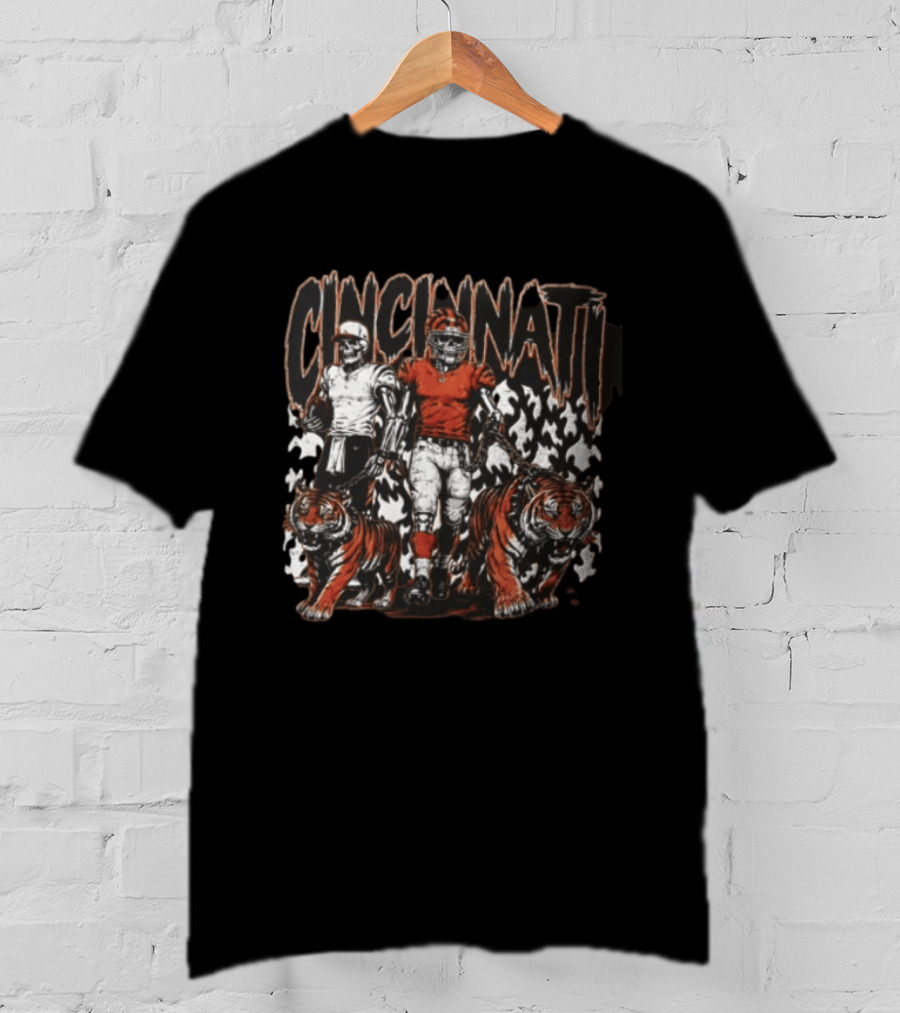 Cincinnati Bengals Skeleton Football Players Walking Tigers T-Shirt