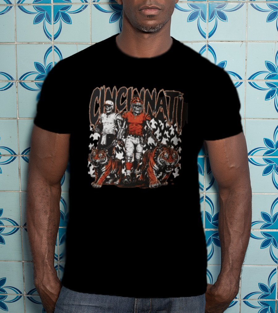 Cincinnati Bengals Skeleton Football Players Walking Tigers T-Shirt