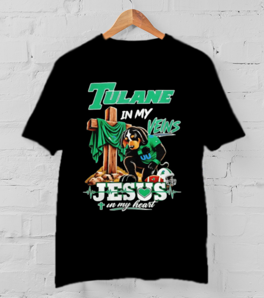 Tulane In My Veins Jesus In My Heart Faith Football Dog T-Shirt