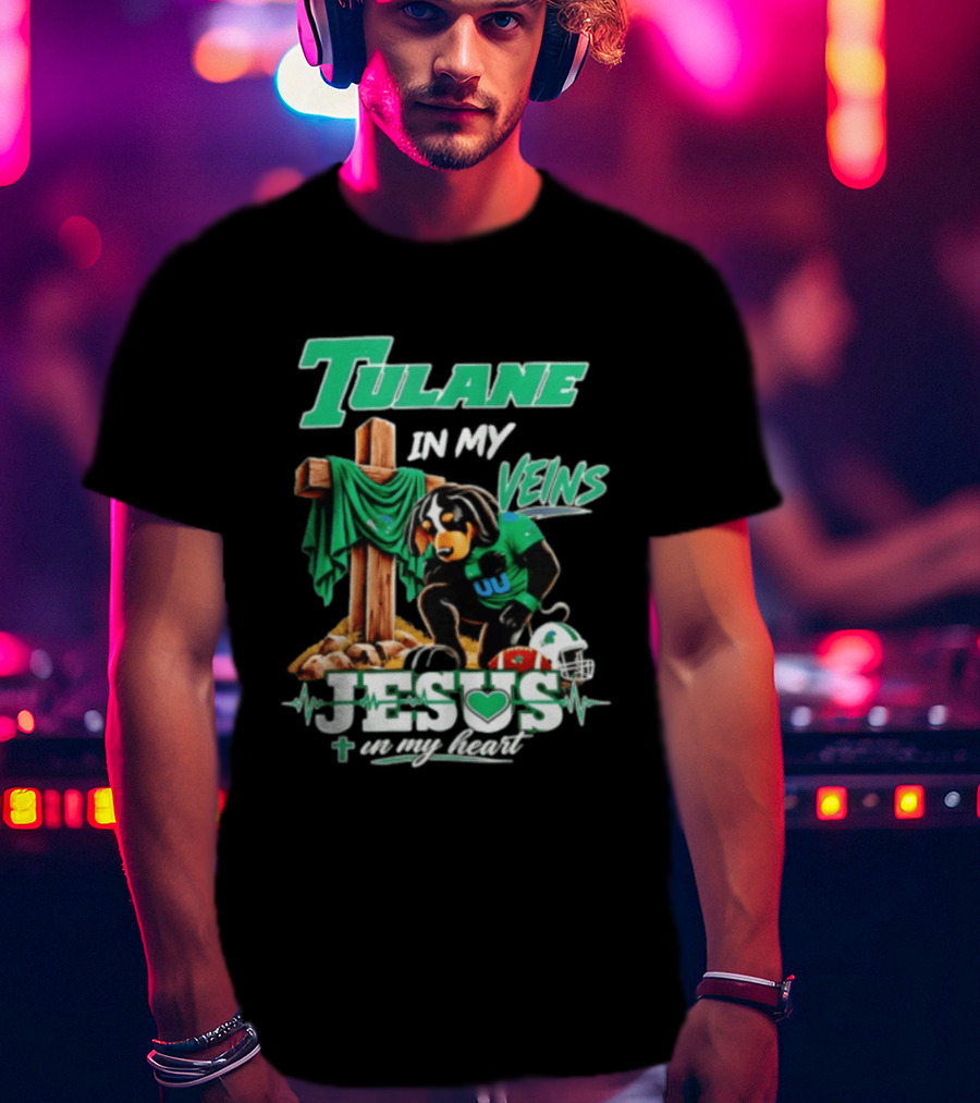 Tulane In My Veins Jesus In My Heart Faith Football Dog T-Shirt