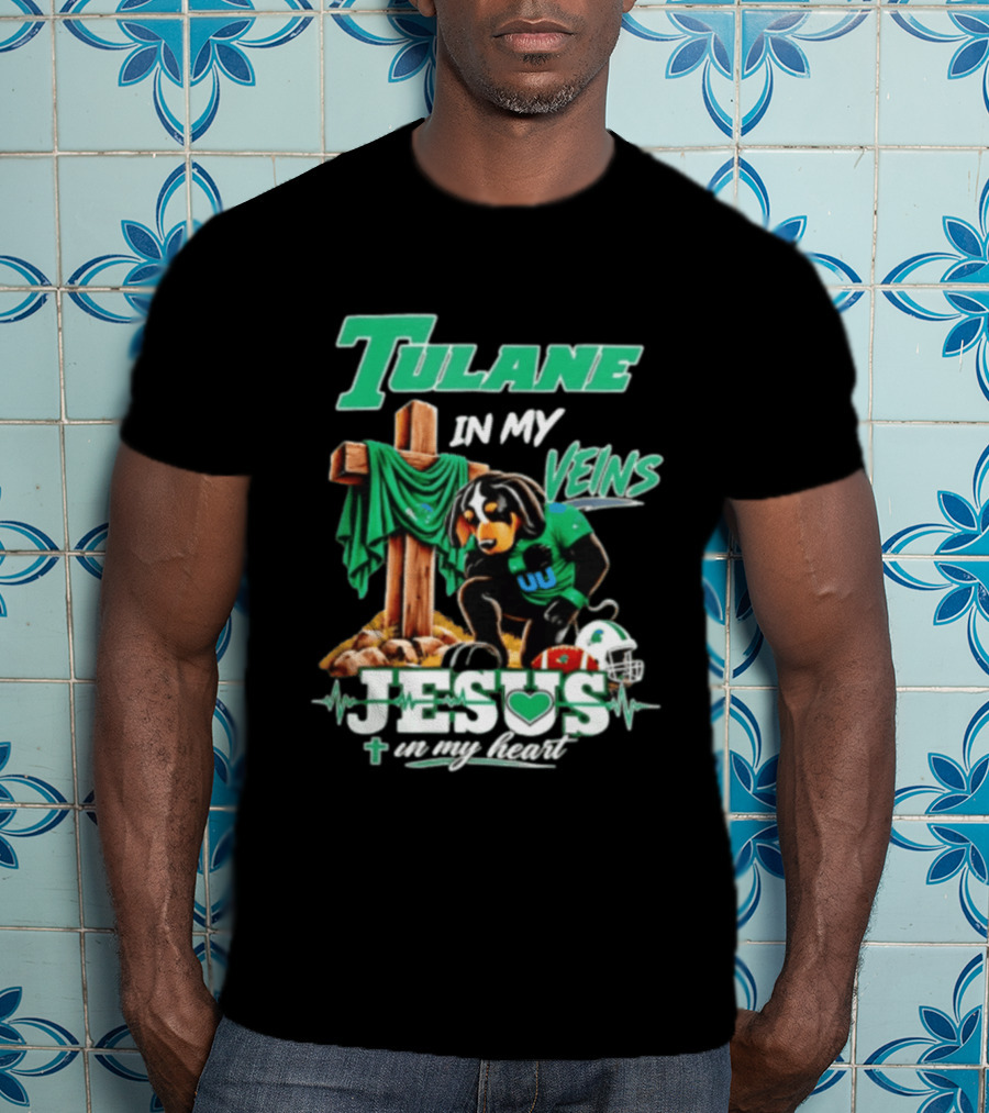 Tulane In My Veins Jesus In My Heart Faith Football Dog T-Shirt