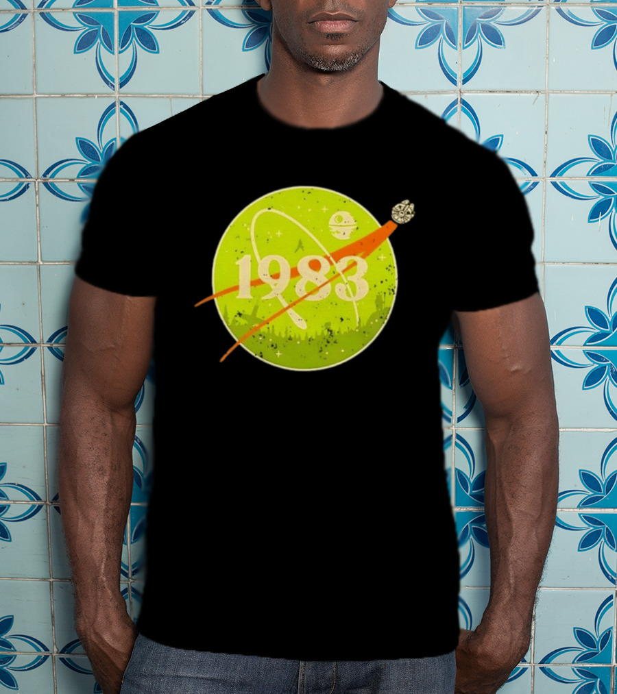 1983 Star Wars Endor Mission Distressed NASA Style Spaceship Moon T-Shirt