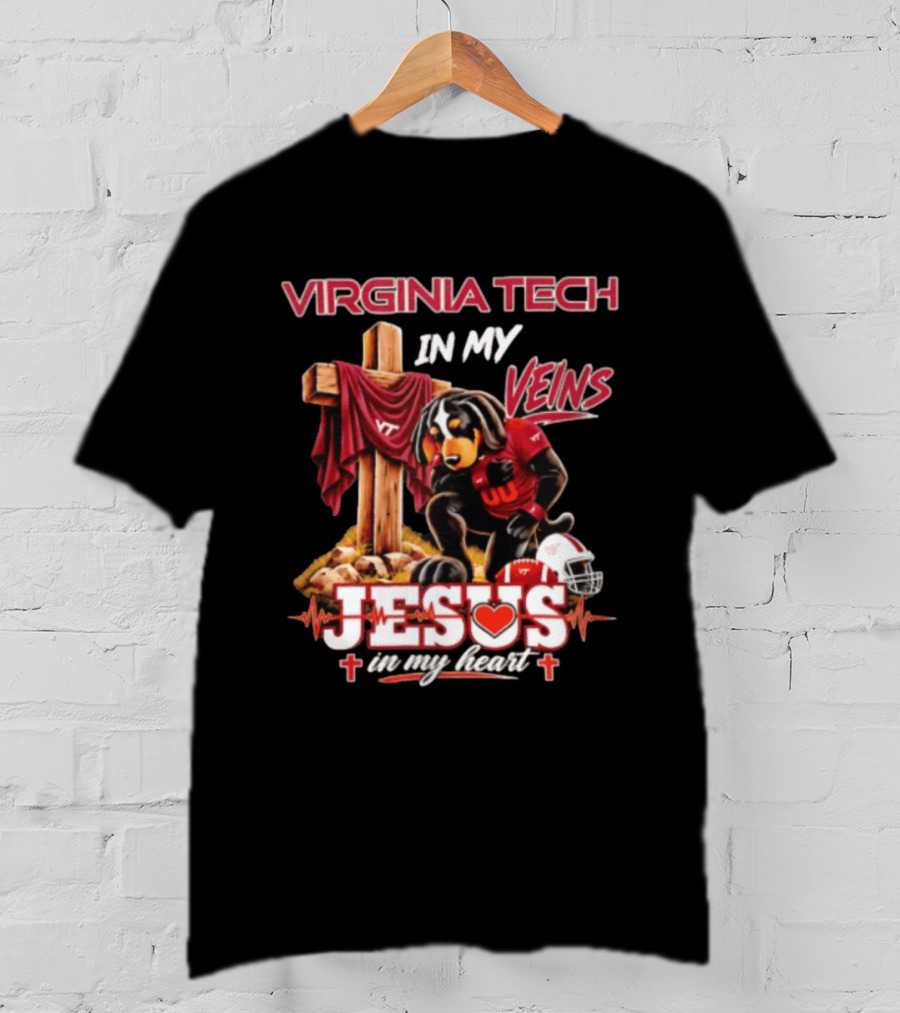 Virginia Tech Hokies Dog In My Veins Jesus In My Heart Football Faith T-Shirt