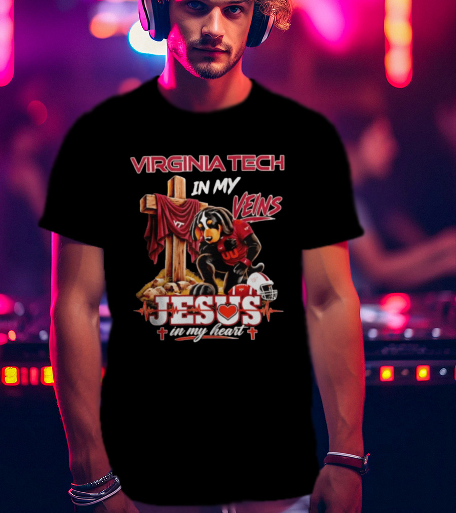 Virginia Tech Hokies Dog In My Veins Jesus In My Heart Football Faith T-Shirt