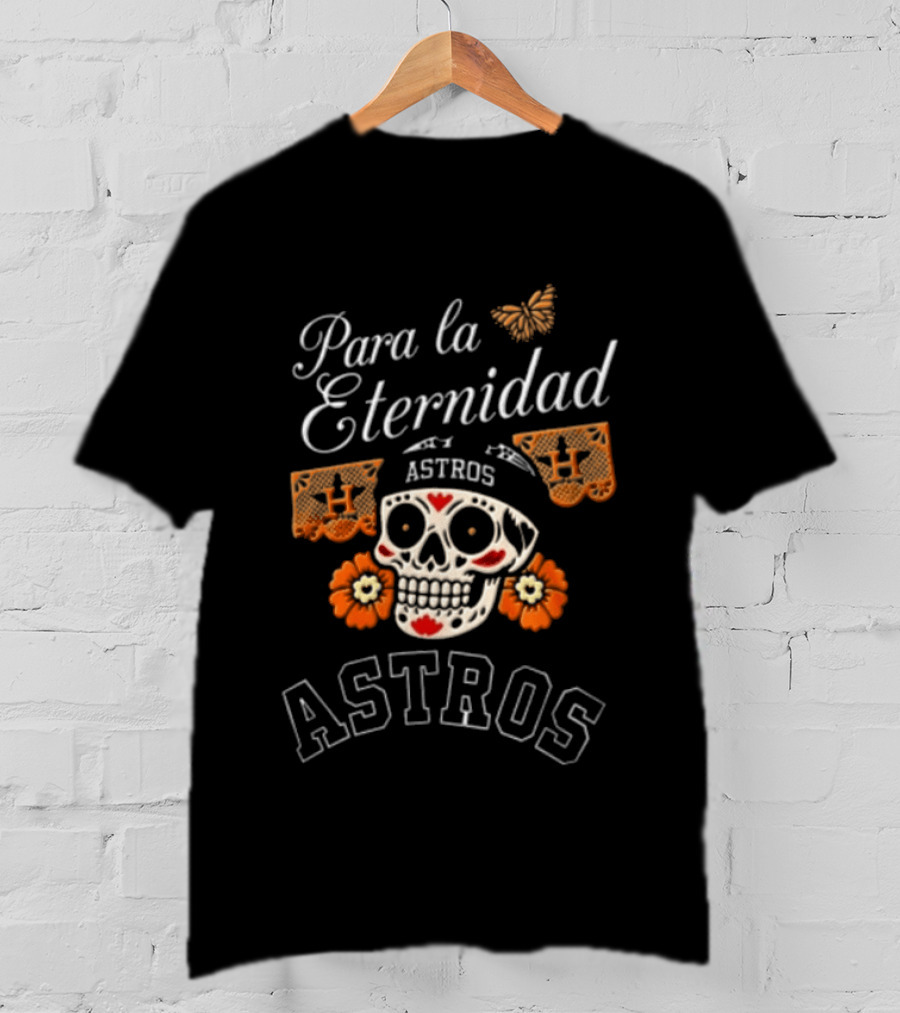 Para La Eternidad Astros Sugar Skull Bandana Flowers Butterfly T-Shirt