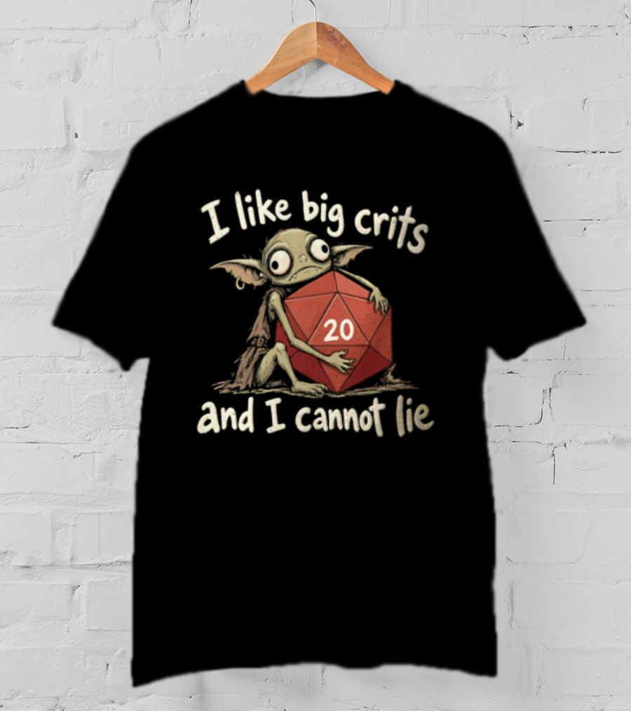 I Like Big Crits And I Cannot Lie Green Goblin Hugging Red 20 Die Dungeons And Dragons T-Shirt