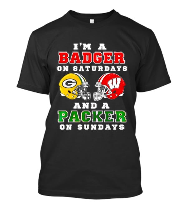 Badger Saturdays Packer Sundays Wisconsin Football Helmets T-Shirt