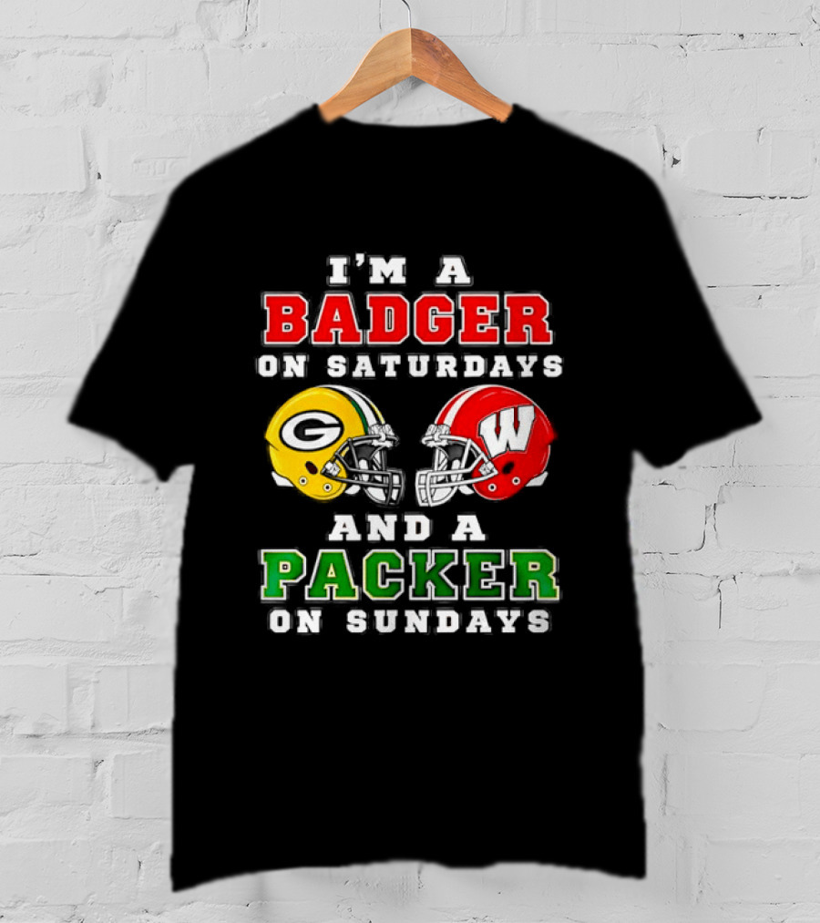 Badger Saturdays Packer Sundays Wisconsin Football Helmets T-Shirt