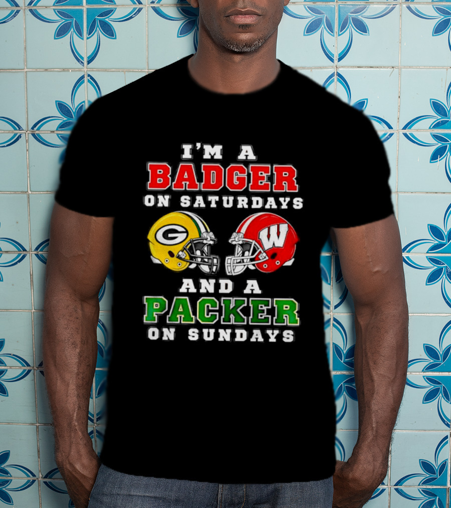 Badger Saturdays Packer Sundays Wisconsin Football Helmets T-Shirt