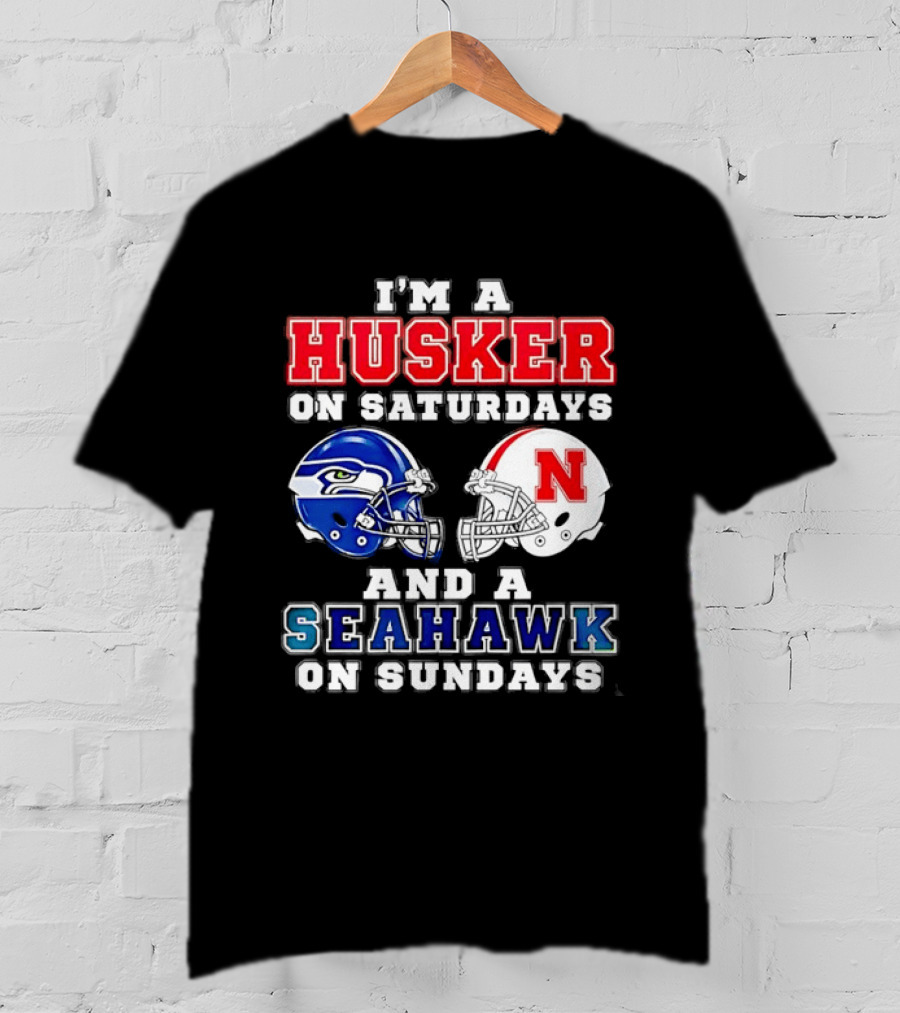 I'm A Husker On Saturdays And A Seahawk On Sundays Football Helmets T-Shirt
