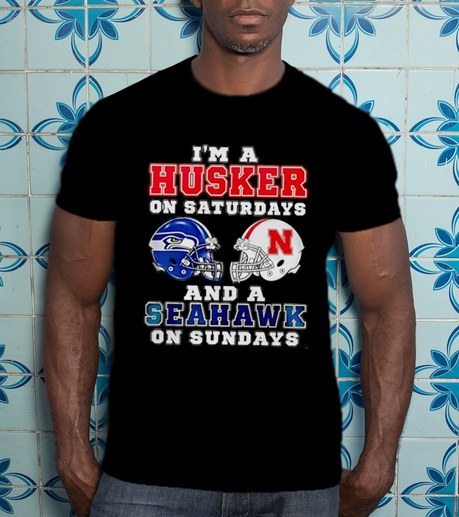 I'm A Husker On Saturdays And A Seahawk On Sundays Football Helmets T-Shirt