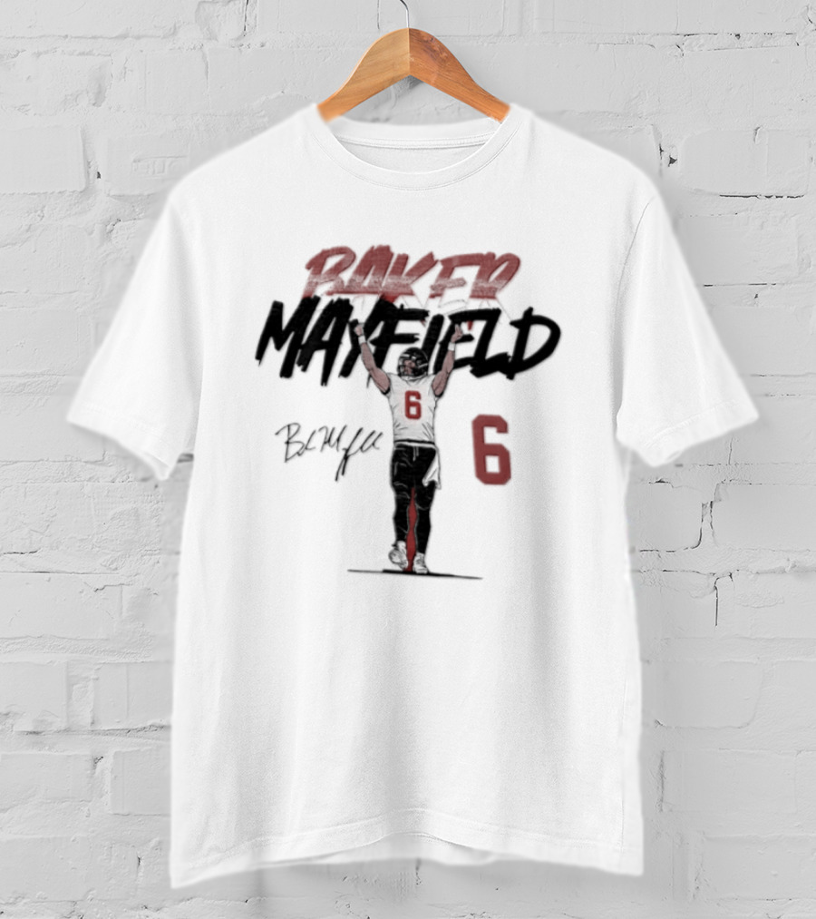Baker Mayfield Buccaneers 6 Football Player Signature Arms Raised T-Shirt