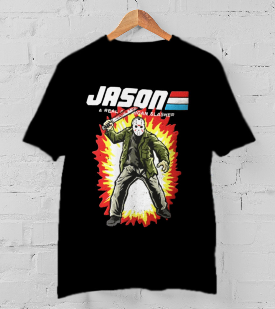 Jason A Real American Slasher Hockey Mask Machete Man Explosion T-Shirt
