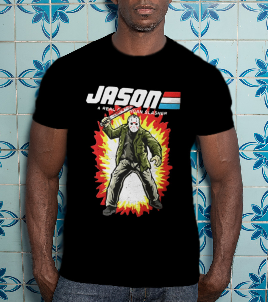 Jason A Real American Slasher Hockey Mask Machete Man Explosion T-Shirt