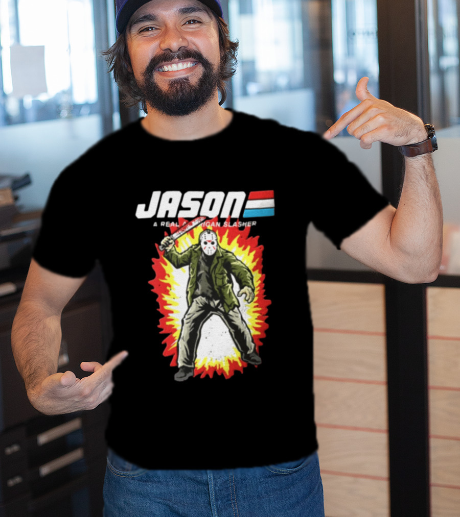 Jason A Real American Slasher Hockey Mask Machete Man Explosion T-Shirt