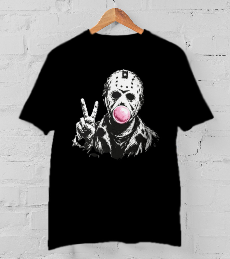 Jason Voorhees Hockey Mask Peace Sign Bubble Gum T-Shirt