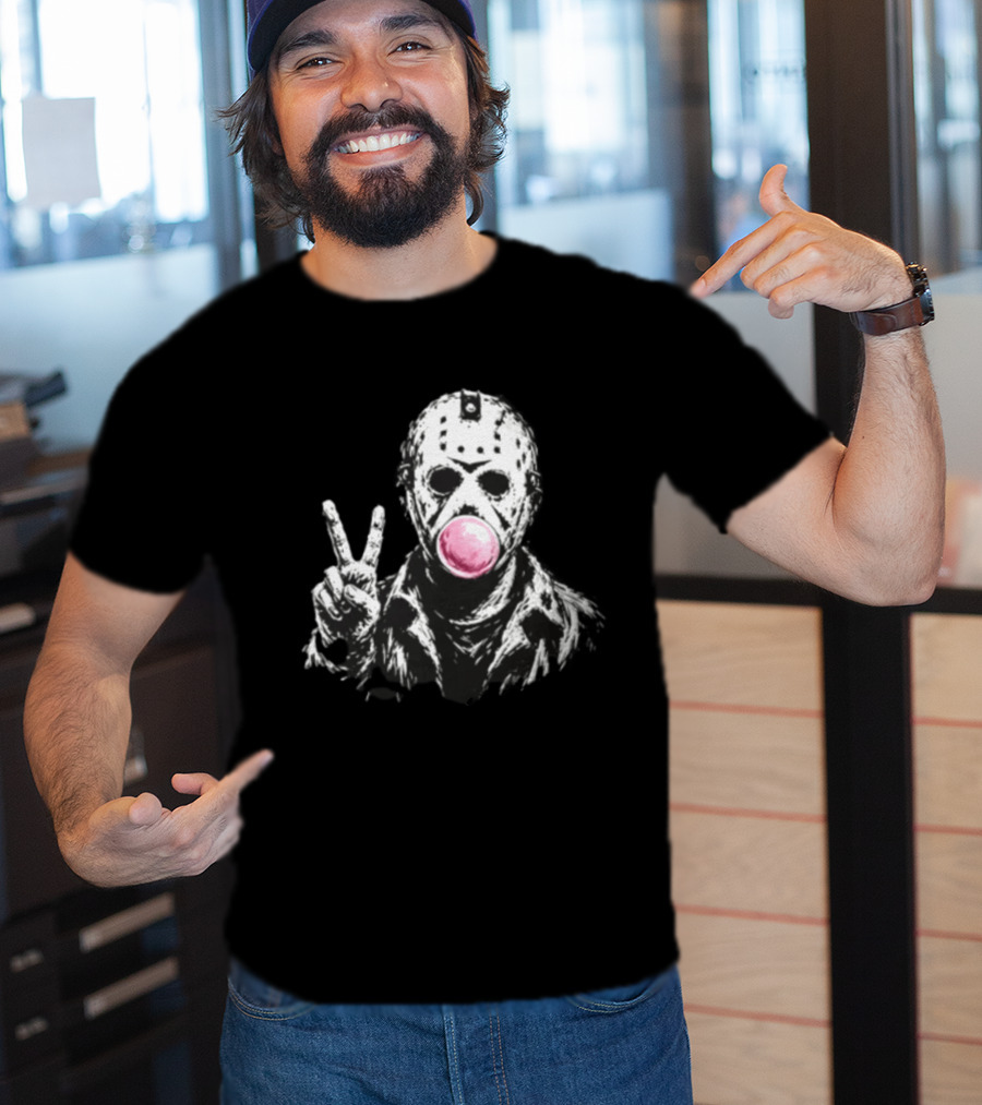 Jason Voorhees Hockey Mask Peace Sign Bubble Gum T-Shirt