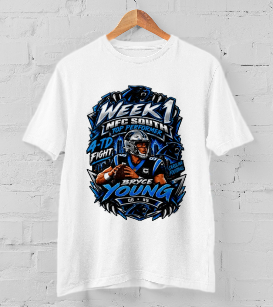 Week 1 NFC South Top Performer Bryce Young 4 TD Fight Carolina Football T-Shirt