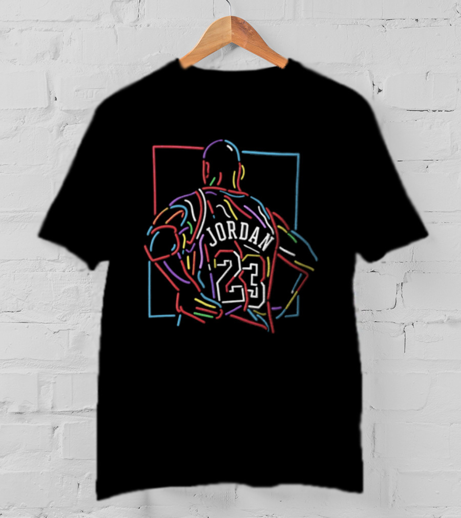 Michael Jordan 23 Neon Line Art Basketball Player Retro NBA T-Shirt