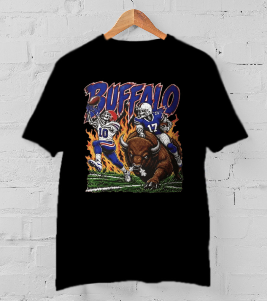 Buffalo Bills 17 Skeleton Players Football Charging Bison T-Shirt