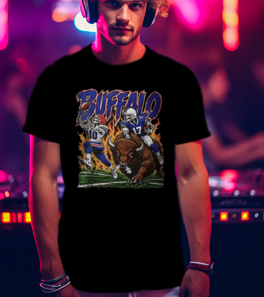 Buffalo Bills 17 Skeleton Players Football Charging Bison T-Shirt