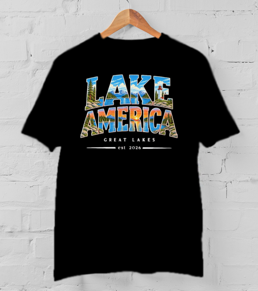 Lake America Great Lakes Est 2026 Nature Scenic Landscape Lighthouse T-Shirt