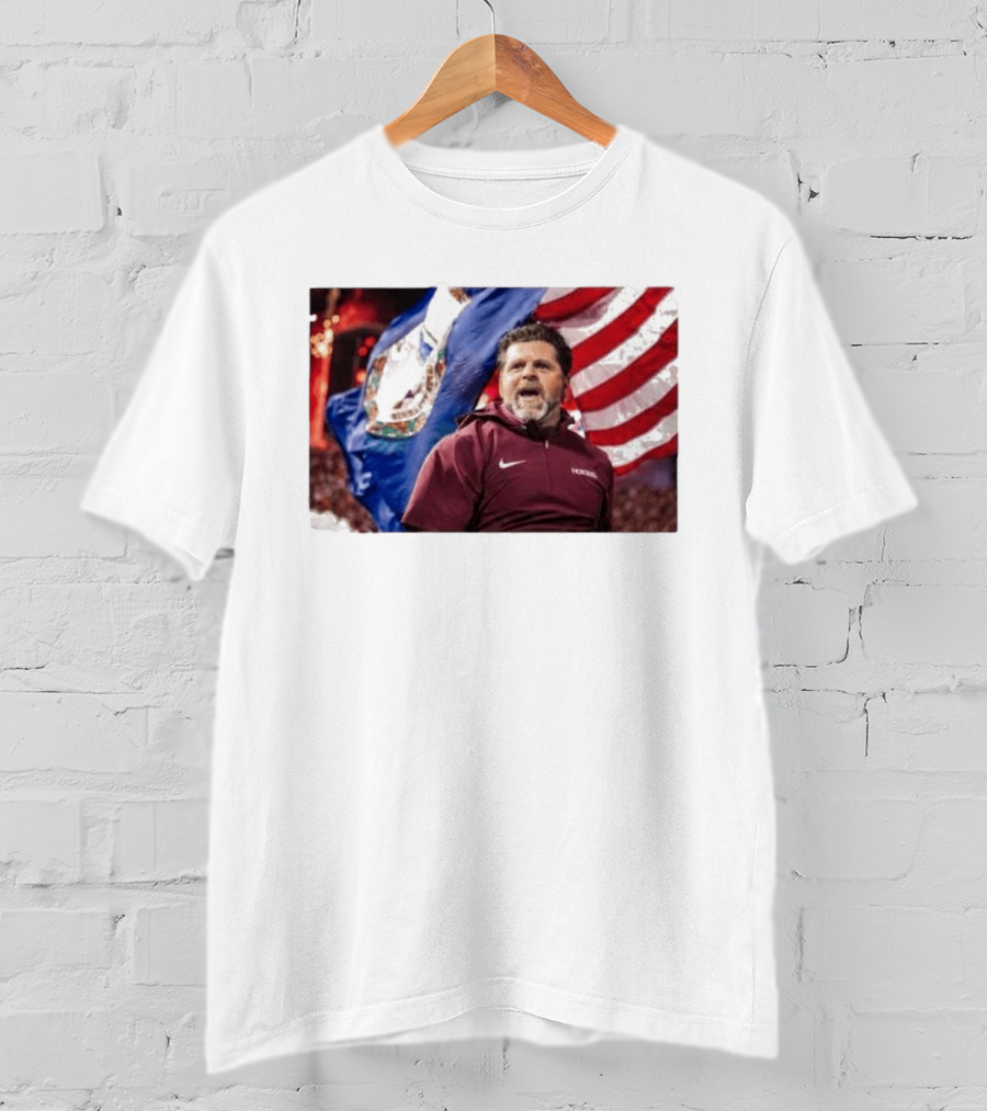 Virginia Tech Hokies Coach Brent Pry With Flags T-Shirt