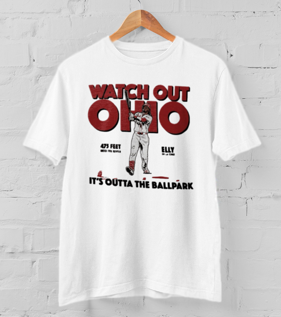 Cincinnati Reds Elly De La Cruz Out Ohio It's Outta The Ballpark 44 MLB 425 Feet T-Shirt