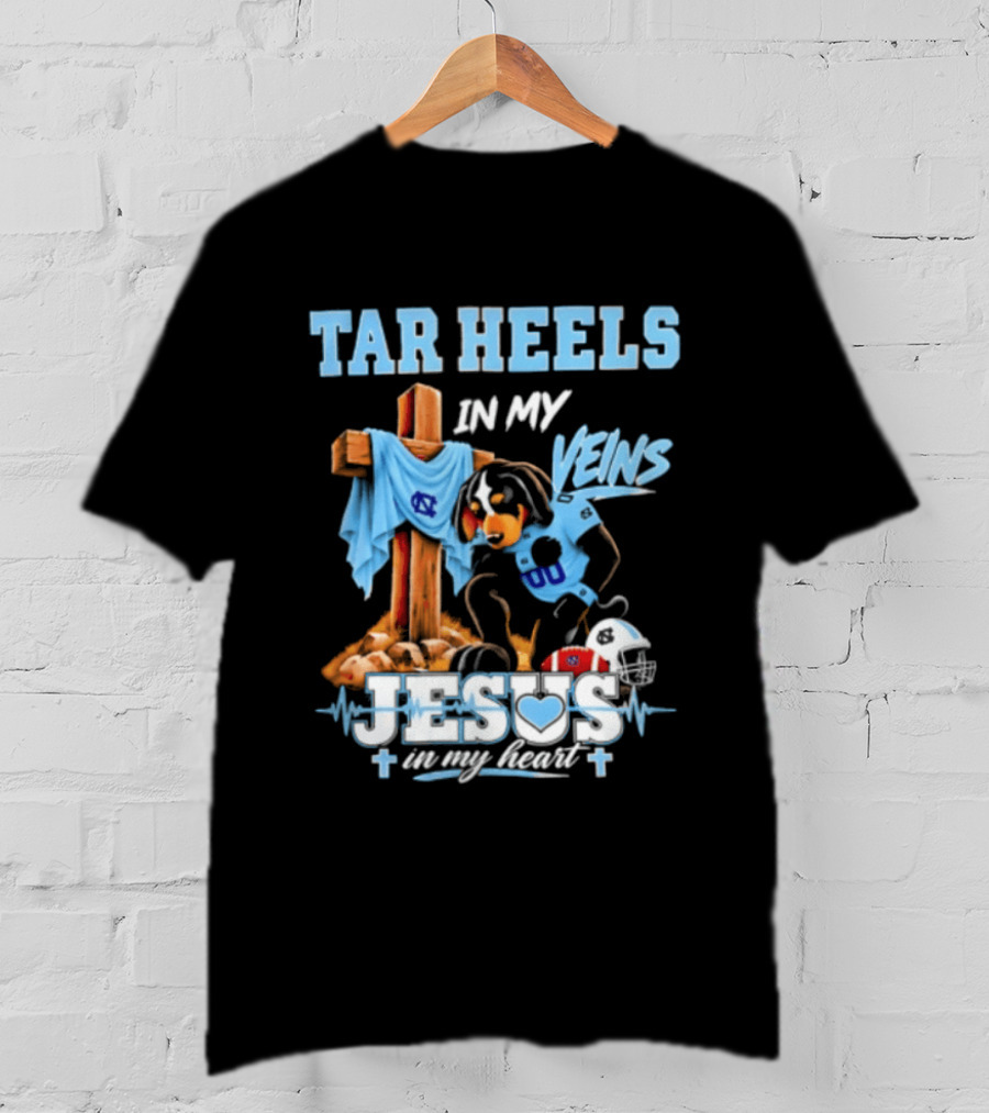 Tar Heels In My Veins Jesus In My Heart Football Dog T-Shirt