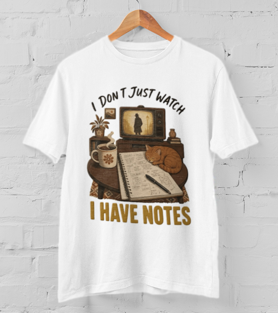 I Dont Just I Have Notes Cute Orange Cat Sleeping On Notebook With Vintage TV And Coffee T-Shirt
