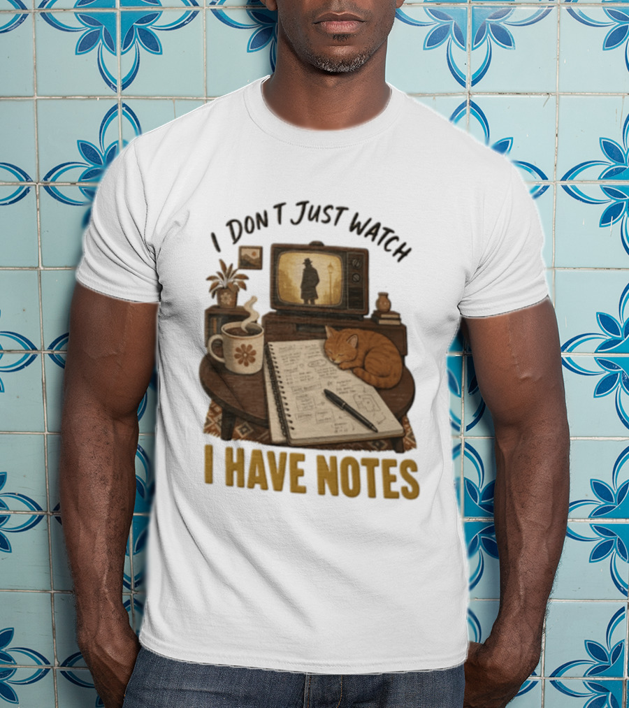 I Dont Just I Have Notes Cute Orange Cat Sleeping On Notebook With Vintage TV And Coffee T-Shirt