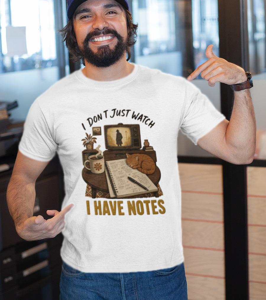 I Dont Just I Have Notes Cute Orange Cat Sleeping On Notebook With Vintage TV And Coffee T-Shirt