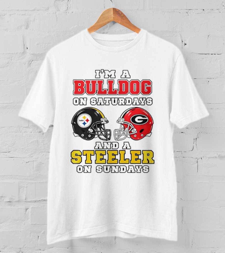I'm A Bulldog On Saturdays And A Steeler On Sundays Football Helmets T-Shirt