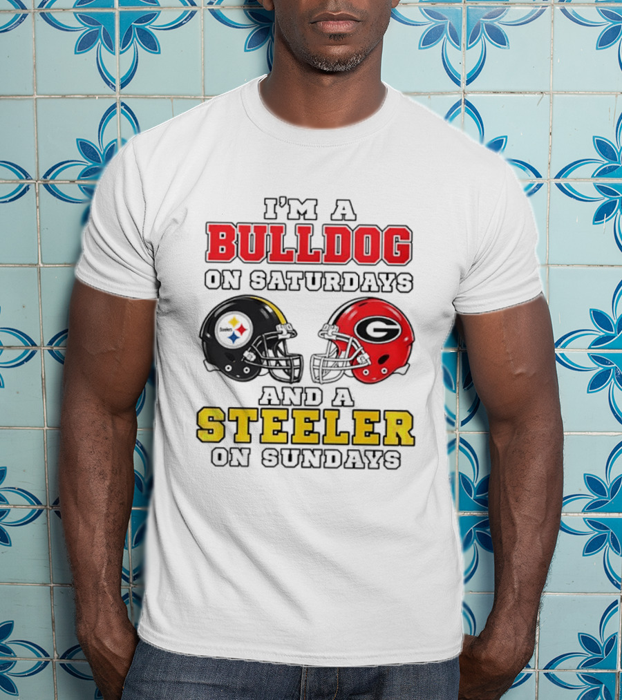 I'm A Bulldog On Saturdays And A Steeler On Sundays Football Helmets T-Shirt