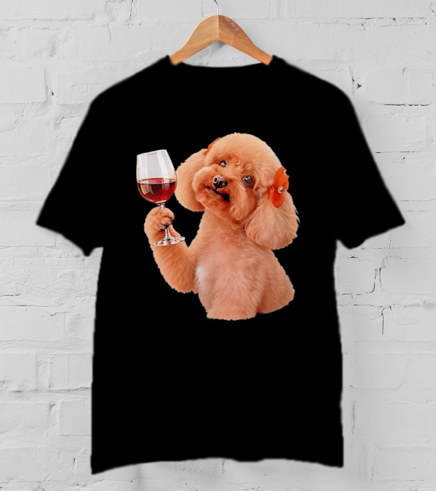 Poodle With Wine Glass And Red Bow Accessory T-Shirt