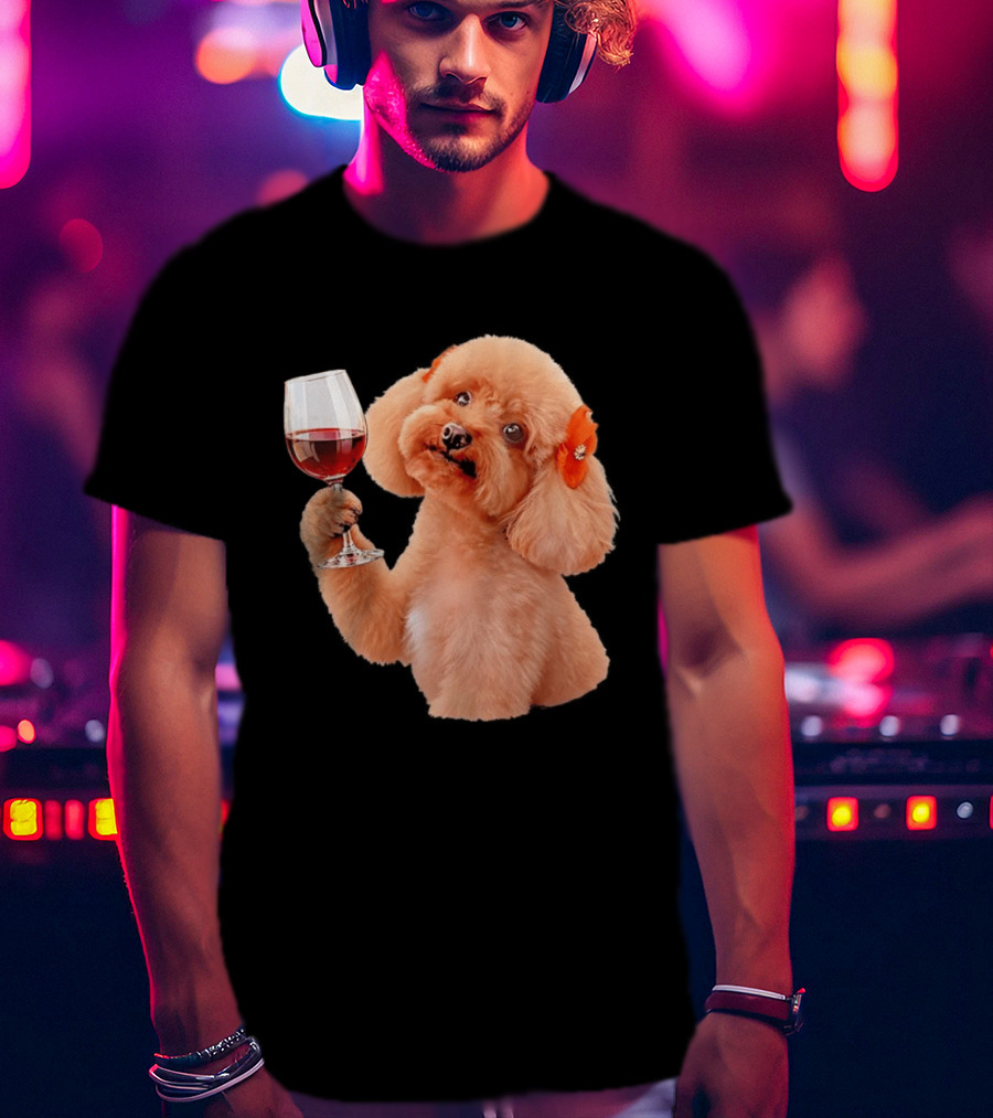 Poodle With Wine Glass And Red Bow Accessory T-Shirt