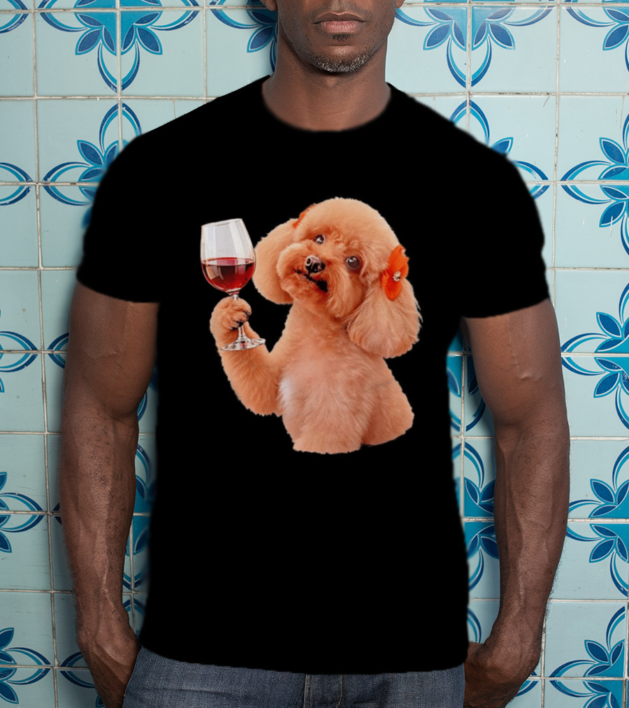 Poodle With Wine Glass And Red Bow Accessory T-Shirt