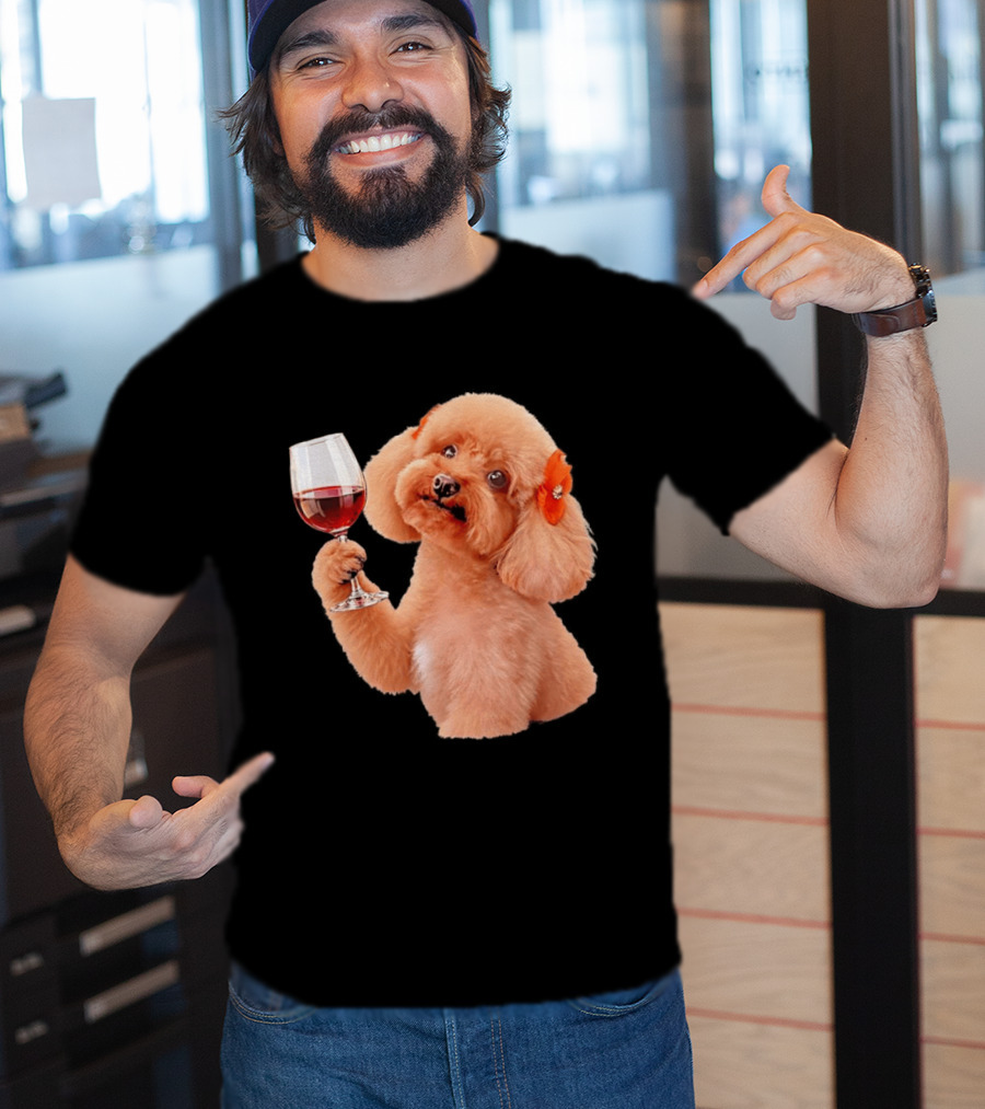 Poodle With Wine Glass And Red Bow Accessory T-Shirt