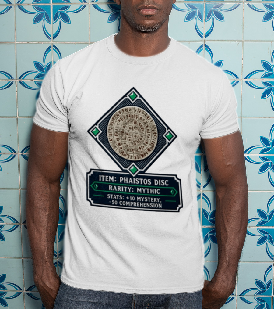 Item Phaistos Disc Rarity Mythic Stats +10 Mystery 50 Comprehension T-Shirt