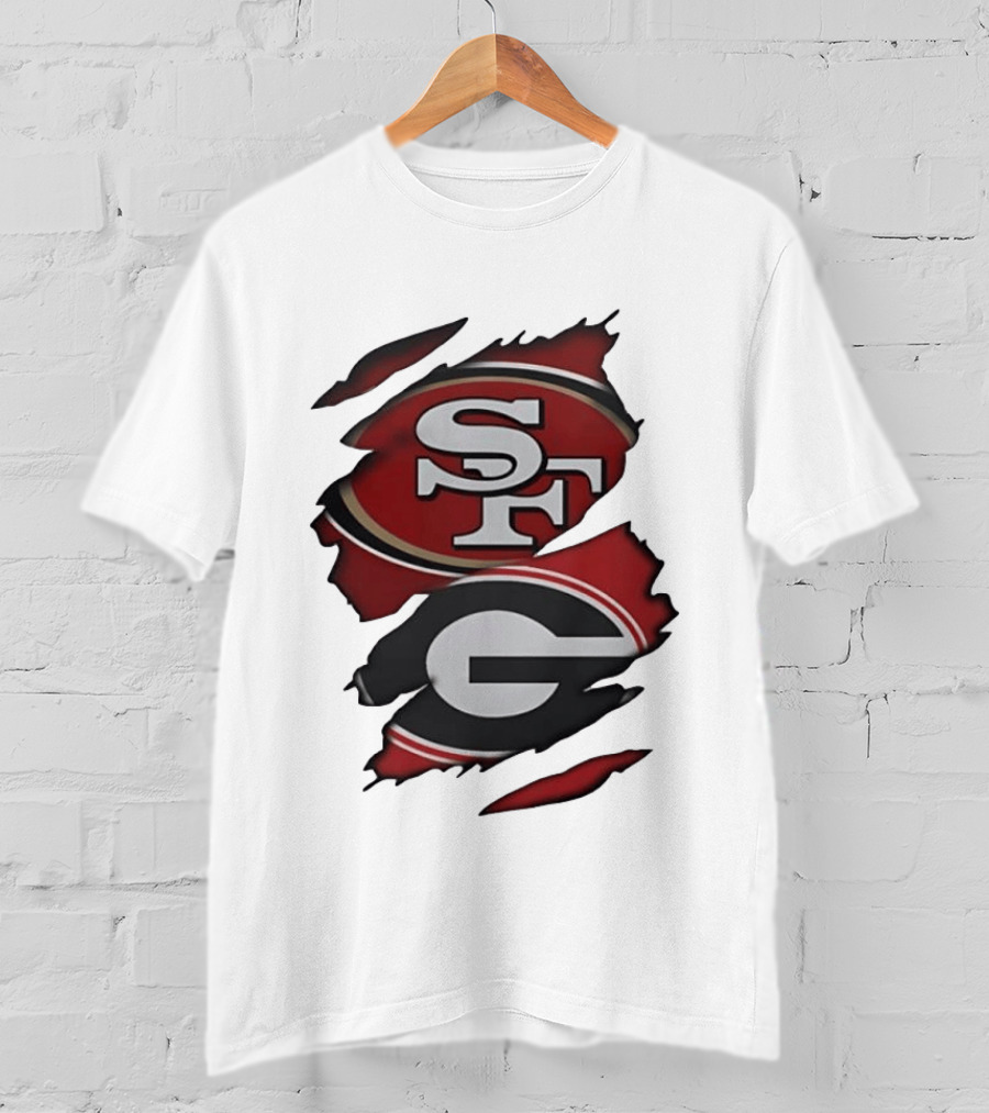 San Francisco 49ers Georgia Bulldogs Torn Fabric T-Shirt