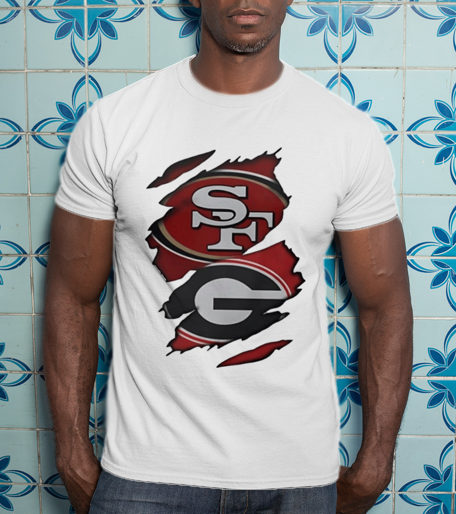 San Francisco 49ers Georgia Bulldogs Torn Fabric T-Shirt