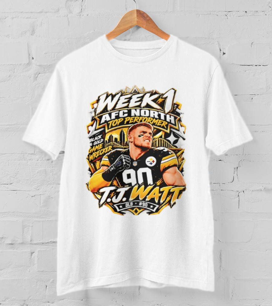T.J. Watt Week 1 AFC North Top Performer Black Gold Game Wrecker T-Shirt