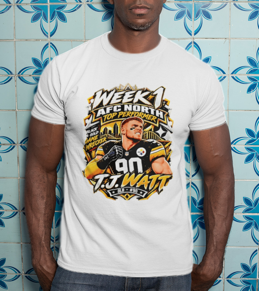T.J. Watt Week 1 AFC North Top Performer Black Gold Game Wrecker T-Shirt