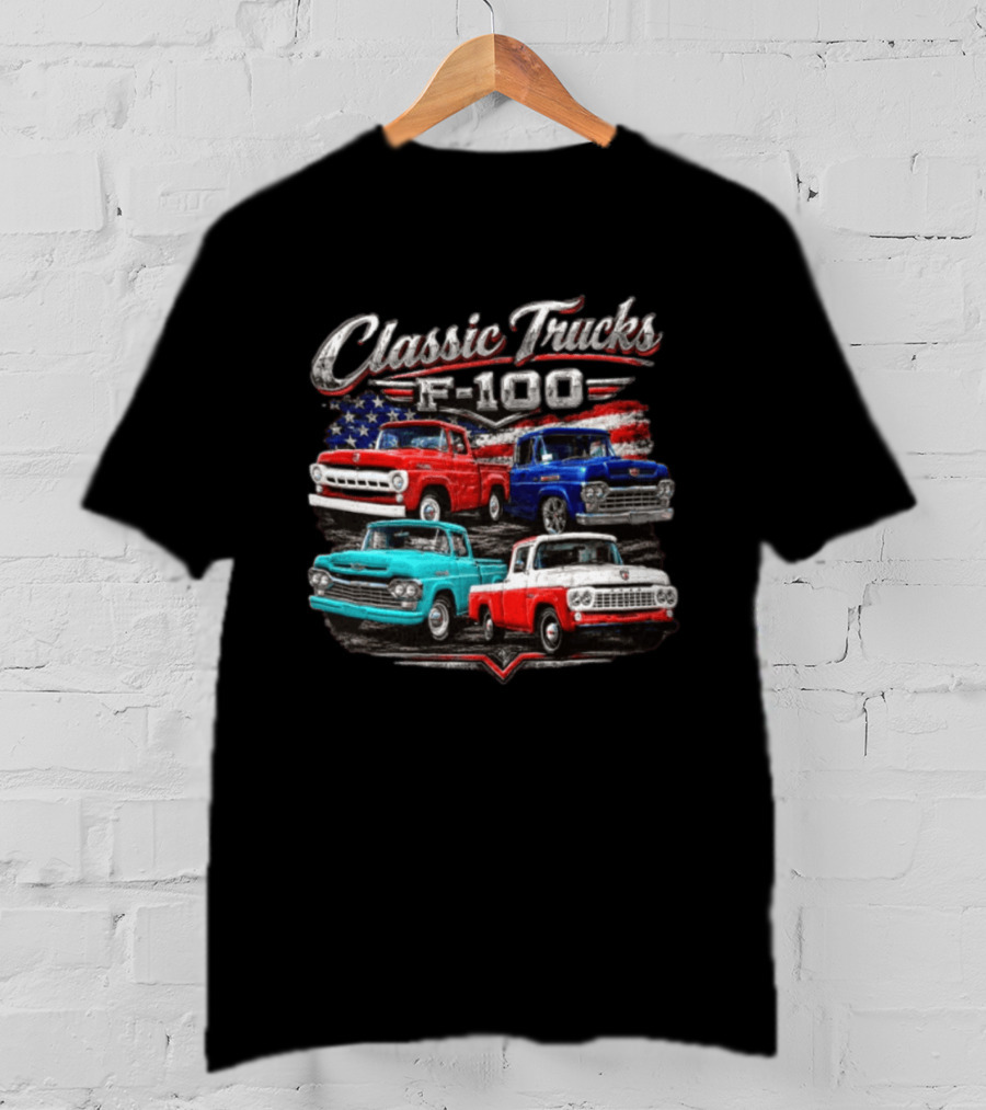 Classic Trucks F 100 Vintage Pickup American Flag T-Shirt
