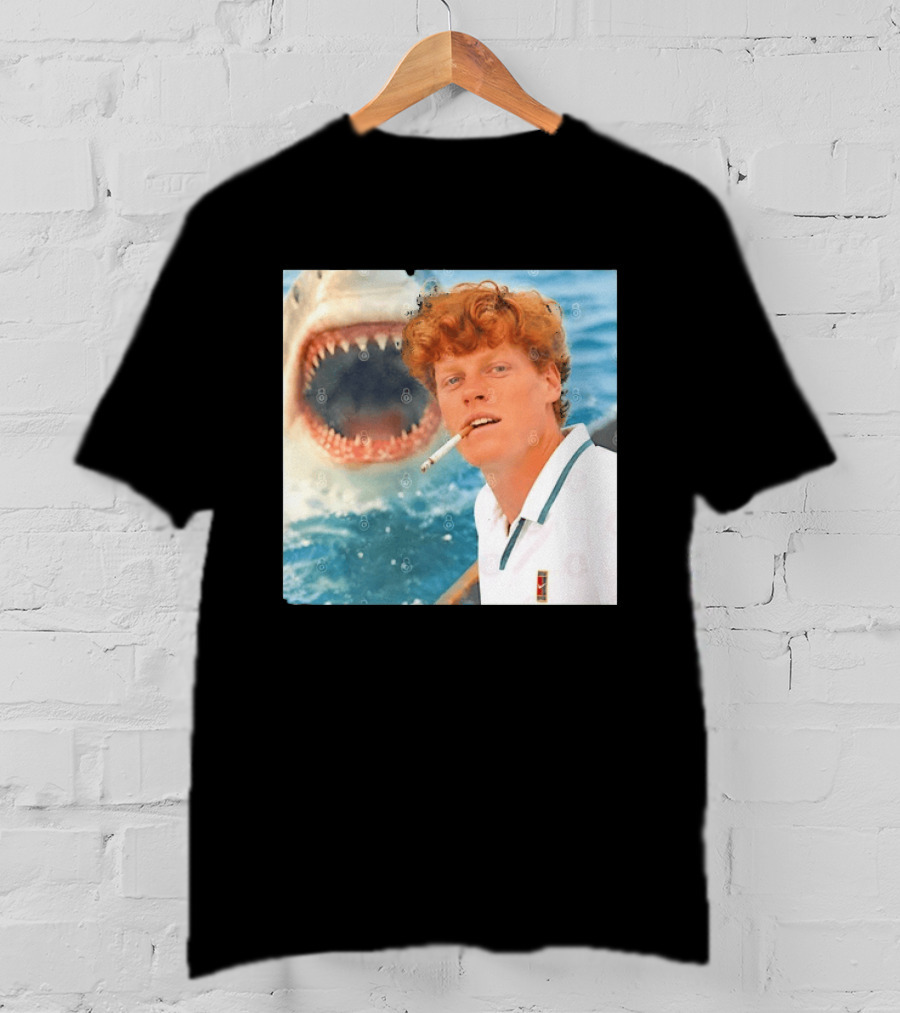 Jannik Sinner Smoking With Great White Shark Tennis Image T-Shirt