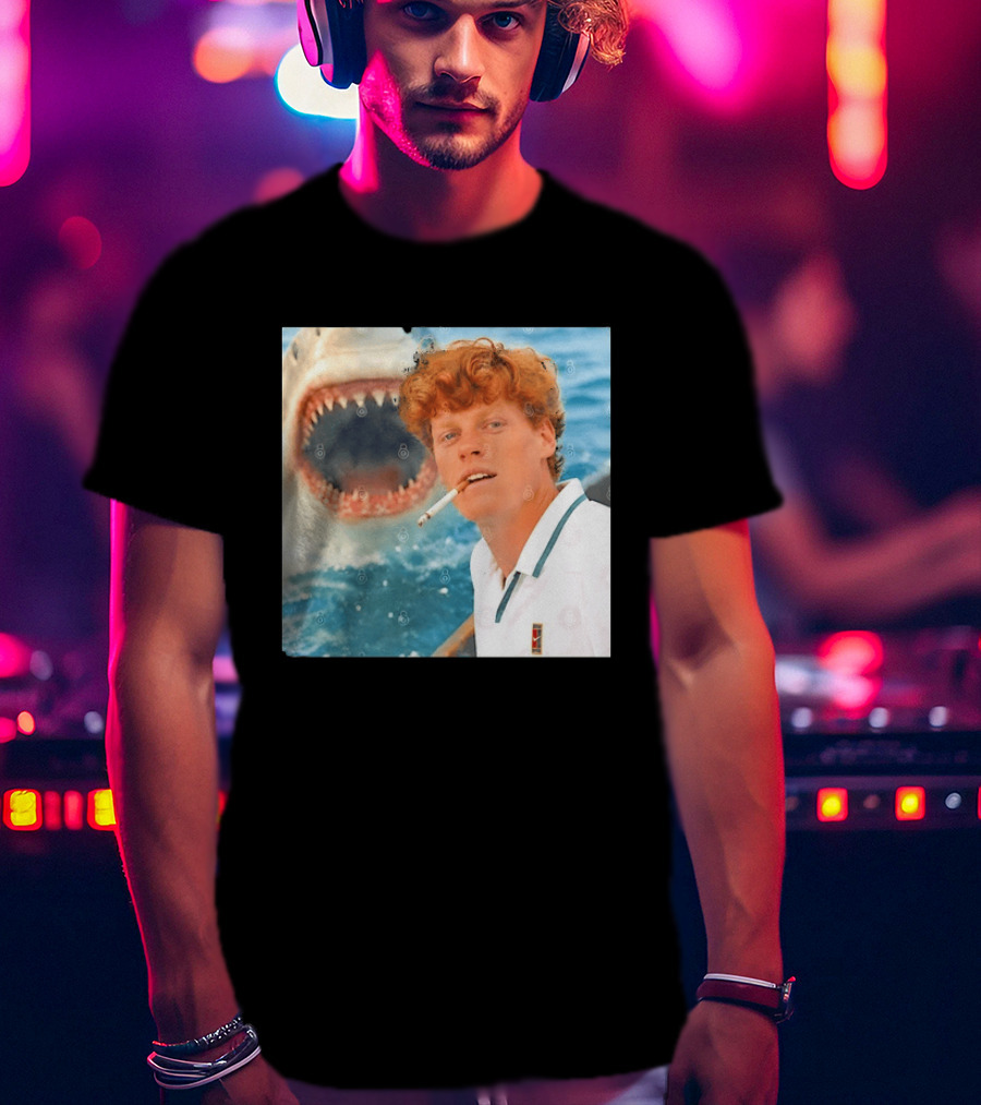Jannik Sinner Smoking With Great White Shark Tennis Image T-Shirt