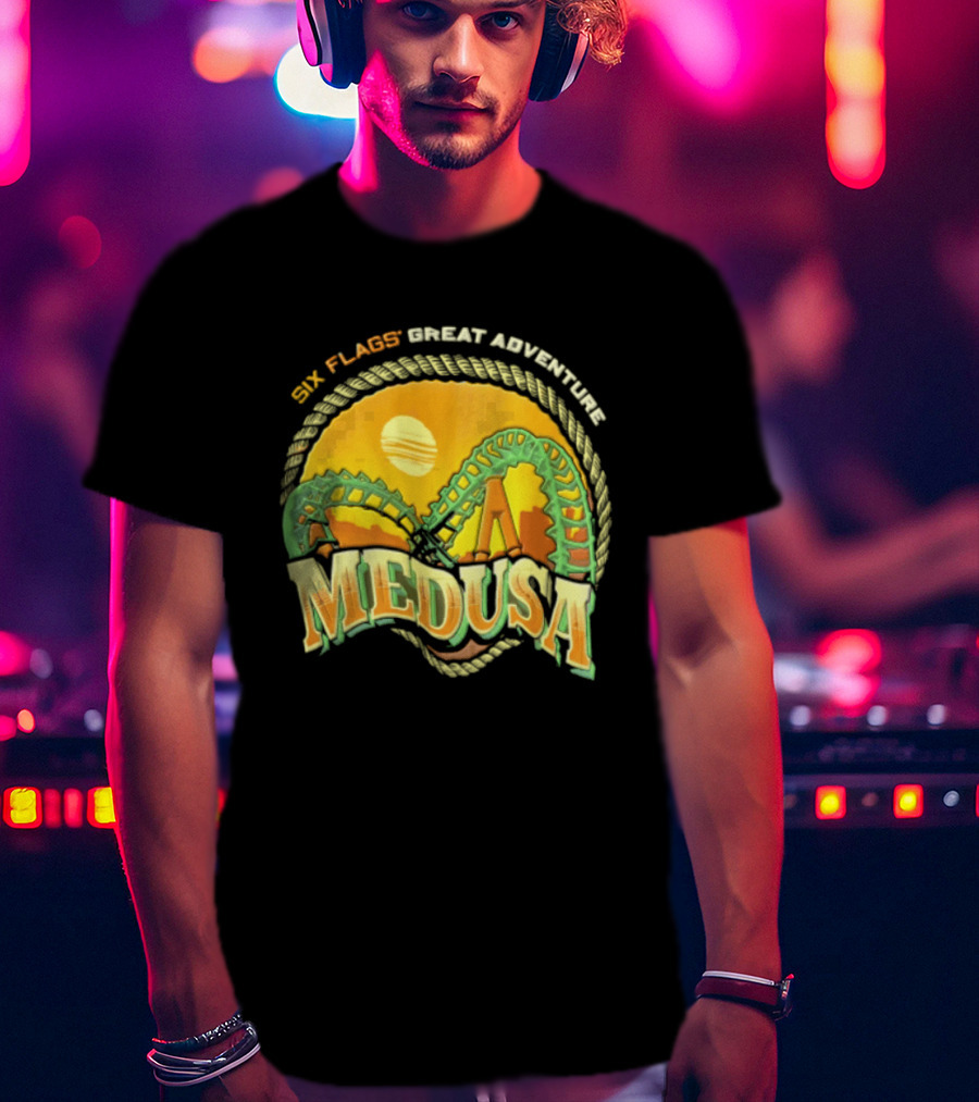 Six Flags Great Adventure Medusa Roller Loop Retro Sunburst T-Shirt