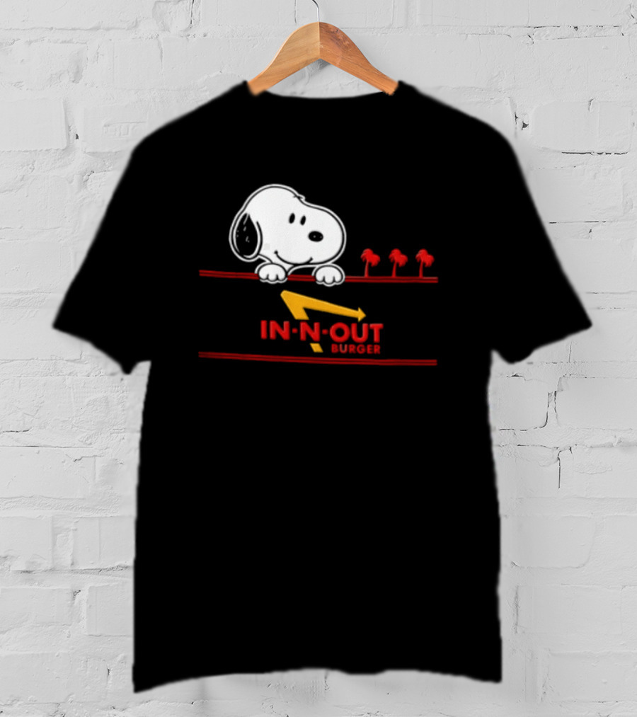 Snoopy Peeking Over In N Out Burger Red Lines With Palm Trees T-Shirt