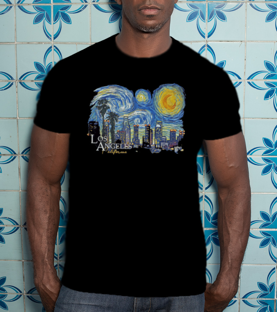 Los Angeles California Starry Night Skyline Palm Trees T-Shirt